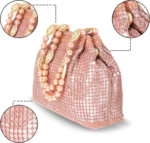 Miniatura 3 de Aheli Bolsos indios Potli para mujer bolso de noche embrague étnico novia monedero con cordón