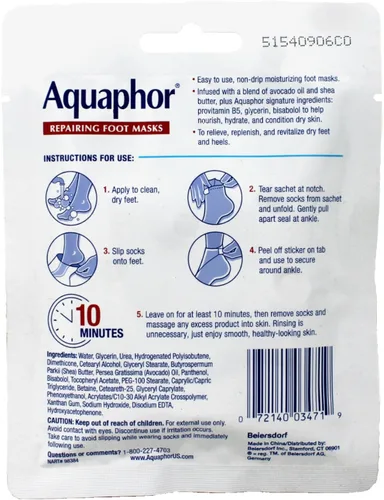 Miniatura 3 de Aquaphor Mascarillas reparadoras para pies, calcetines hidratantes para pies secos, tratamiento hidratante para el cuidado de los pies con aceite