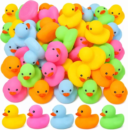 Paquete de 50 mini patos de goma multicolor de juguete de baño de patos pequeños de colores