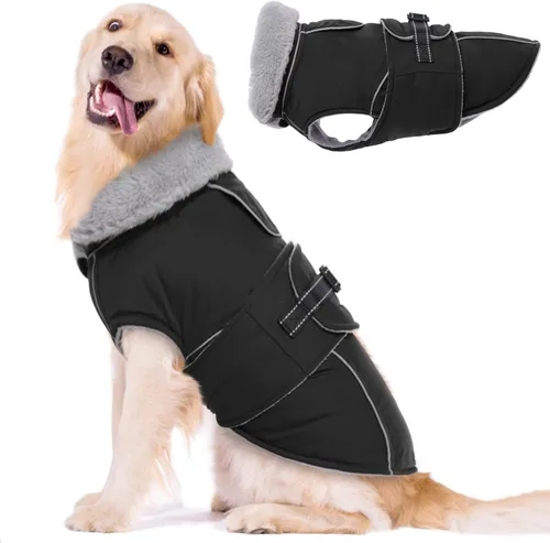 Miniatura 11 de Lelepet Abrigo cálido para perros – Chaleco reflectante impermeable de vellón con hebilla ajustable de gancho y bucle, chaqueta de invierno Rojo