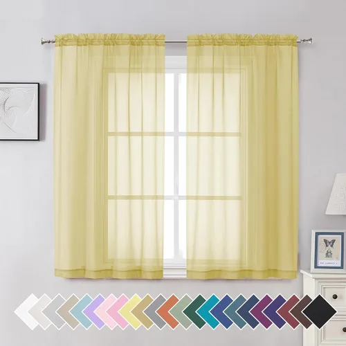 Miniatura 171 de Aiyufeng 2 paneles de cenefa transparente negra de 14 pulgadas de largo, cortinas cortas negras transparentes para dormitorio, cortinas de cocina