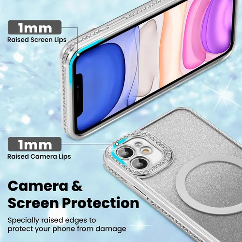 Miniatura 4 de ZCDAYE Funda con purpurina para iPhone 11 con decoración de diamantes, funda brillante de lujo con protector de cámara compatible con carga sin