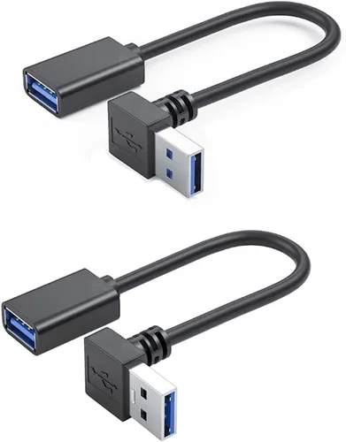 Cable de extensión USB 3.0 macho a hembra, cable extensor USB de 90 grados, cable de extensión corto, cable de extensión USB A, paquete de 2 (8