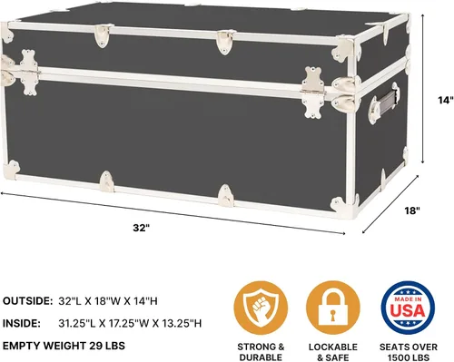 Miniatura 2 de Rhino Trunk & Case Maletero grande con ruedas extraíbles y bandeja de madera dura, camarero de campamento de verano, baúl universitario, baúl