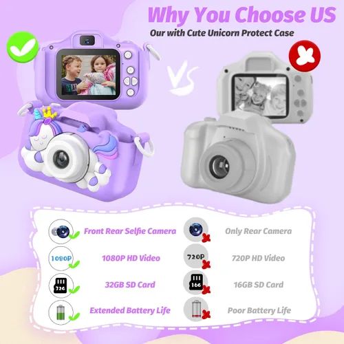 Miniatura 6 de Cámara para niños mejorada, regalos de Navidad y cumpleaños para niñas y niños, cámara de video digital selfie de 1080P HD para niños pequeños