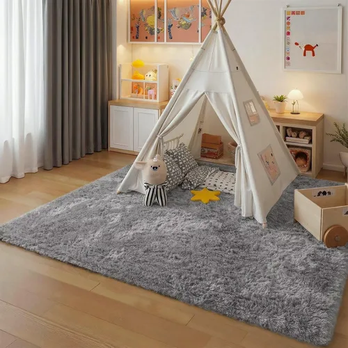 Miniatura 9 de JUNOVO - Alfombra de área lavable, antideslizante, alfombras ultra suaves de 4 x 5.3 pies, alfombras esponjosas para dormitorio, niños, niñas, Azul