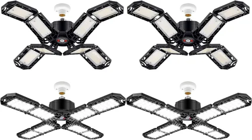 Miniatura 7 de Paquete de 2 luces LED de garaje, lámpara de trabajo de techo E26/E27 con rosca superbrillante, 200 W, 20000 lúmenes, deformable para sótano, con 8