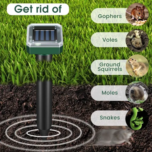 Miniatura 4 de Mole Repellent Solar Powered, Outdoor Yard and Garden Ultrasonic Repeller, Get Rid of Moles Gopher Vole Groundhog Snake Chipmunk, Waterproof Sonic