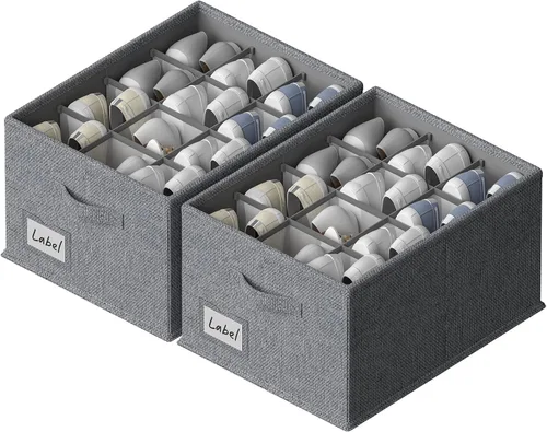 Miniatura 10 de FHSQX Paquete de 2 organizadores de zapatos para armario, se adapta a hasta 24 pares, contenedores de almacenamiento de zapatos de tela, Beige