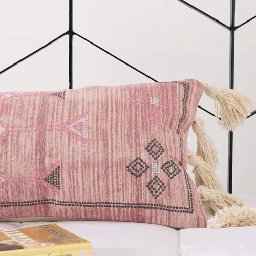 Miniatura 3 de Funda de almohada lumbar extra larga (12 x 28 pulgadas) Funda de almohada rosa de seda de cactus tejida a mano Funda de cojín bohemia