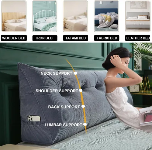 Miniatura 2 de Almohada triangular para cabecero, cojín triangular de color sólido, almohada grande de cuña para sofá cama, respaldo de dormitorio con funda de Azul