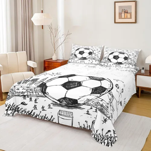 Miniatura 10 de Sábanas de baloncesto tamaño matrimonial con bolsillo profundo para niños, ropa de cama deportiva, juego de sábanas para atletas de baloncesto