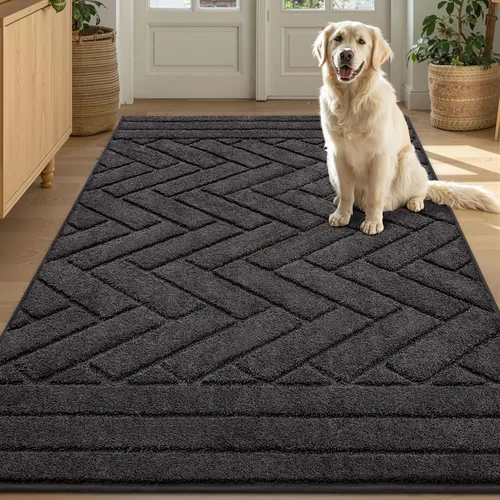 Miniatura 21 de Tindbea Tapete para perro para patas fangosas, absorbe la humedad, la suciedad, antideslizante, lavable, tapete de barro para perros, parte trasera