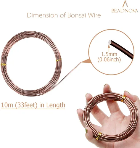Miniatura 2 de BEADNOVA Alambre de entrenamiento de bonsái de 98 pies de cobre para entrenamiento de plantas de aluminio, alambre de árbol bonsái para plantas