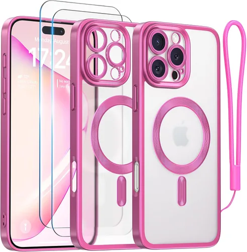 Meifigno Candy Frosted Series - Funda para iPhone 16 Pro de 6.3 pulgadas, 2 protectores de pantalla y correa de muñeca, compatible con MagSafe,