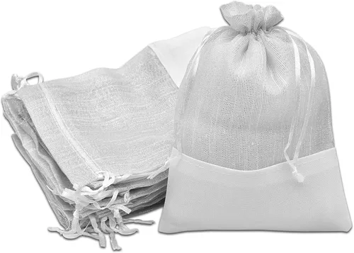 Miniatura 5 de TheDisplayGuys For Your Modern Living Paquete de 24 bolsas de regalo de lino y organza negra con cordones (XS 3 x 4), recuerdos de fiesta, muestras
