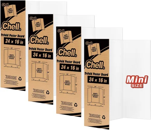 Miniatura 8 de Chell Tablero de Póster Tríptico de Tamaño Mini, 16" x 24", Tableros de Proyecto Corrugados Pequeños, Blanco, Paquete de 2