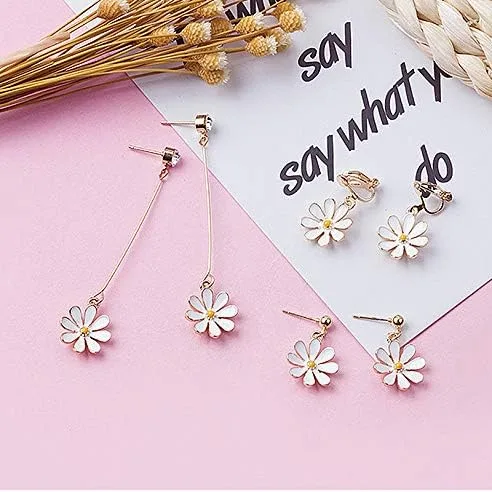 Miniatura 7 de Aretes de tuerca con diseño de margarita. Bonitos aretes colgantes de crisantemo con diseño de flor de sol para mujeres y niñas