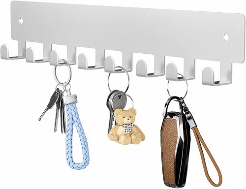 Miniatura 10 de pickpiff Soporte para llaves de pared, soporte adhesivo para llaves con 8 ganchos para llavero de automóvil, organizador de llavero de metal, negro