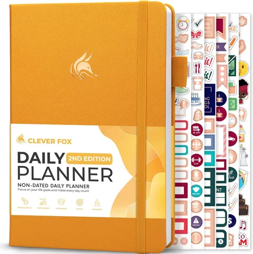 Clever Fox Planificador Diario 2ª Edición – Organizador de Bloques de Tiempo Sin Fecha con Horario por Hora y Lista de Tareas – A5, 6 Meses Amarillo