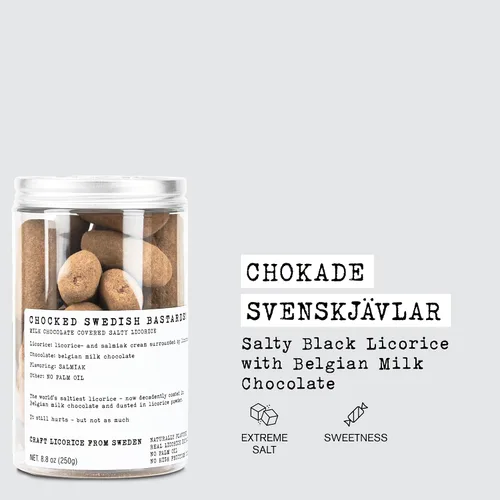 Miniatura 3 de Haupt Lakrits Chokade Svenskävlar! – El regaliz negro más salado del mundo con sal de salmiak recubierto en chocolate gourmet de Bélgica – Caramelo