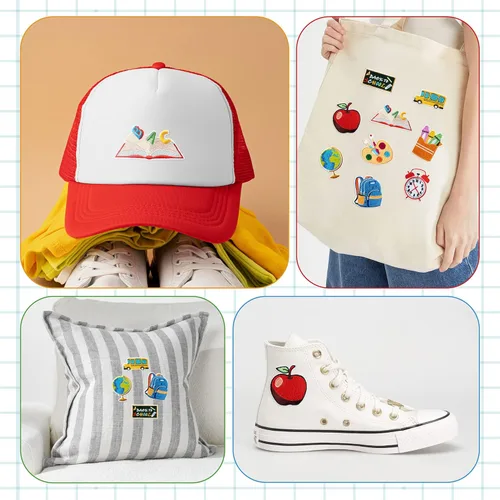 Miniatura 6 de 9 piezas de parches para planchar de regreso a la escuela coloridos ABC lápiz autobús escolar para coser reparación bordado aplicación DIY