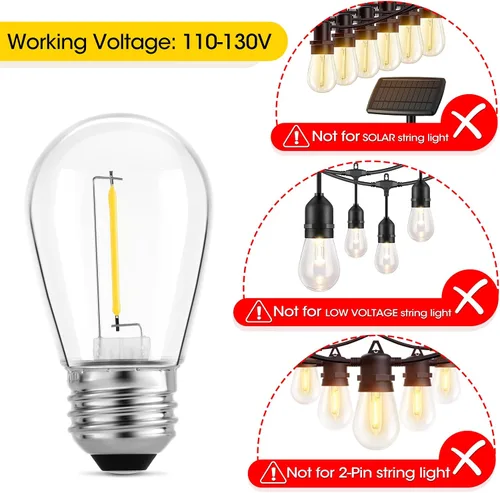Miniatura 2 de Meconard Paquete de 24 bombillas LED de 1 W para exteriores, S14 de plástico inastillable, estilo vintage Edison, bombillas de repuesto de 1 W, 2200