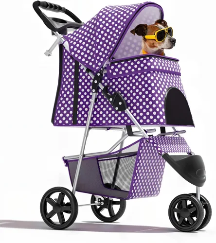 Miniatura 13 de Magshion Cochecito para mascotas de 3 ruedas, cochecito de viaje plegable para perros y gatos pequeños y medianos (hasta 33 libras), transportador