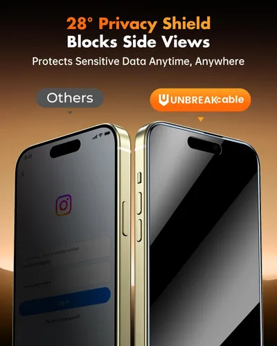Miniatura 2 de UNBREAKcable Protector de pantalla de privacidad para iPhone 15, paquete de 3 unidades de vidrio templado de cobertura completa [antiespía de 28°]
