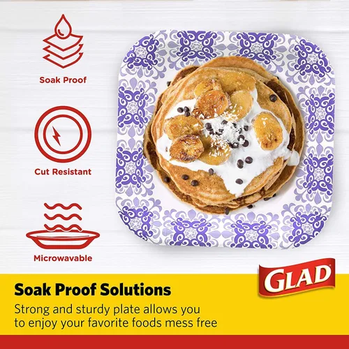 Miniatura 3 de Glad Platos cuadrados de papel resistentes, platos desechables a prueba de remojo y cortes, para fiestas y comidas diarias, aptos para microondas