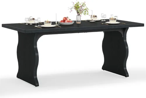 Miniatura 9 de Tribesigns Mesa de comedor negra para mesa de cocina moderna rectangular de 4 a 6 pulgadas, muebles de cocina y comedor grandes de granja