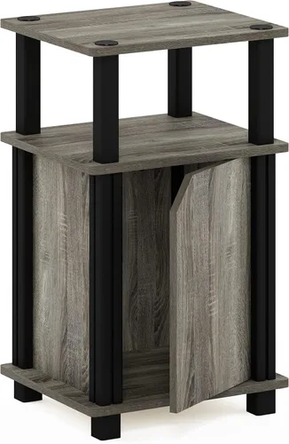 Miniatura 8 de Furinno Brahms - Mesita de sofá lateral de 3 niveles con puerta, 1 paquete, roble francés/negro