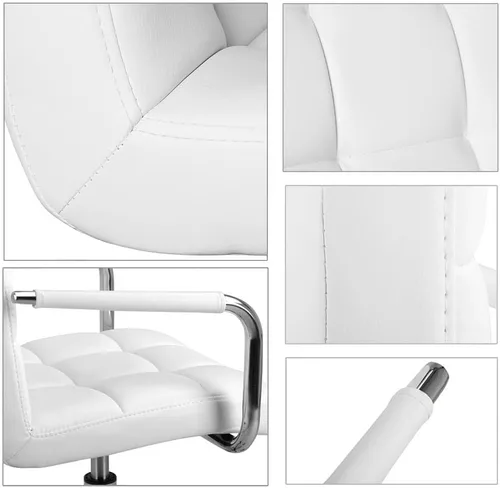 Miniatura 6 de Yaheetech - Sillas de escritorio blancas con ruedas/reposabrazos, silla de oficina moderna de piel sintética, respaldo medio ajustable, silla Blanco