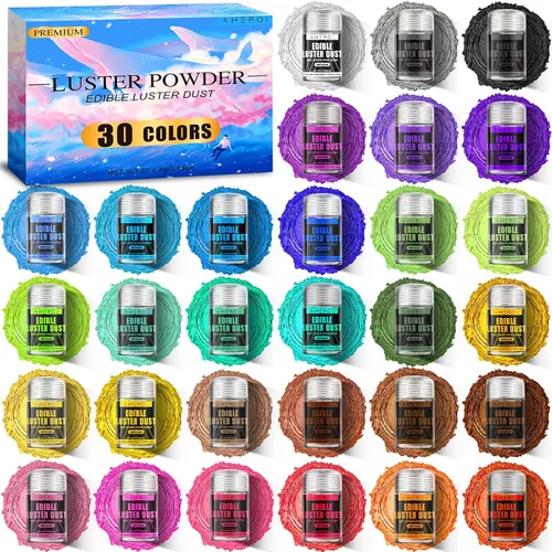 Miniatura 7 de Aheroi Set de purpurina comestible, 15 colores de polvo de lustre comestible, purpurina brillante para polvo de bebidas, purpurina para fondant