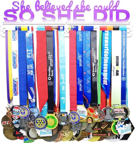 Miniatura 12 de Ella Creyó Que Podía ASI LO HIZO Soporte de Medallas de Carreras Colgador de Pared, Exhibición de Medallas de Maratón y Corredor, Exhibición