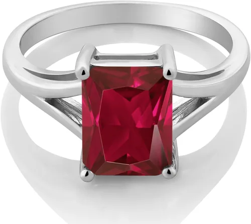 Miniatura 84 de Gem Stone King Anillo de compromiso solitario con diseño clásico de vástago dividido para mujer, plata de ley 925, piedra natal de piedra preciosa