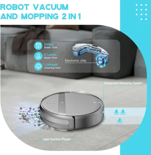 Miniatura 3 de Kilgone Robot aspirador y trapeador, control de aplicación/Alexa para pelo de mascotas, suelo duro, alfombra, limpieza personalizada