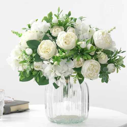Miniatura 5 de Cabilock 1 ramo de flores artificiales para boda, peonía nupcial, ramo decorativo de flores falsas para fiestas en casa y celebraciones románticas