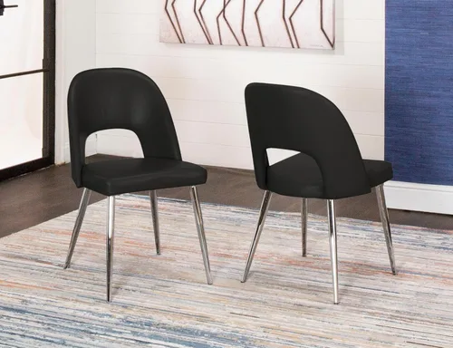 Miniatura 2 de Sunset Trading Mia - Silla de comedor de piel sintética Patas cónicas plateadas de cromo pulido Asiento acolchado negro con respaldo abierto