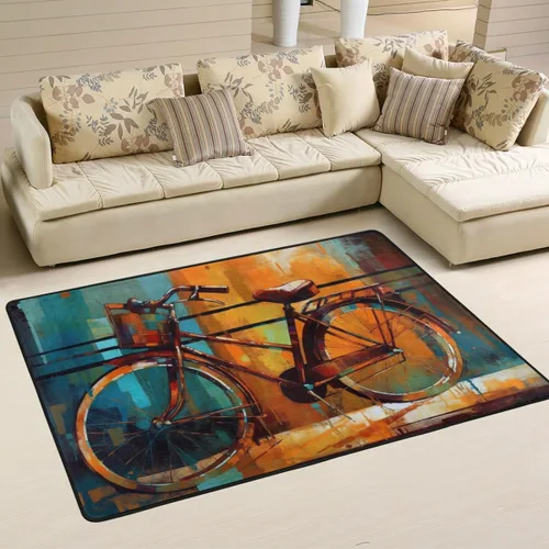 Miniatura 2 de Alfombra de área con diseño de bicicleta de 4 x 6 pies, duraderas para exteriores e interiores, suaves, esponjosas y antideslizantes, perfectas