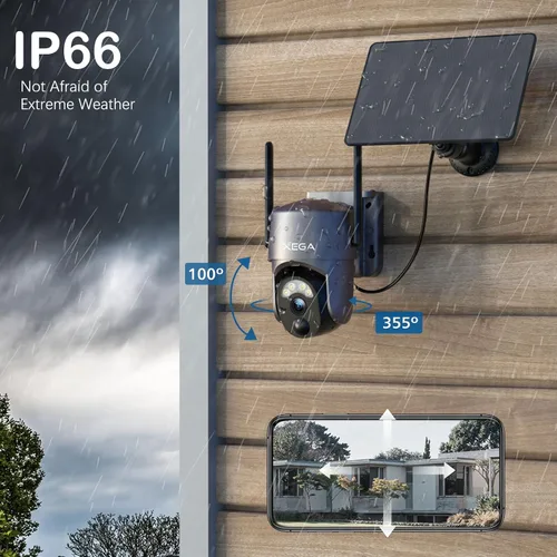 Miniatura 5 de Xega Paquete de 4 cámaras de seguridad inalámbricas para exteriores 2K 360° PTZ Cámaras de seguridad solar 2.4G WiFi videovigilancia con foco
