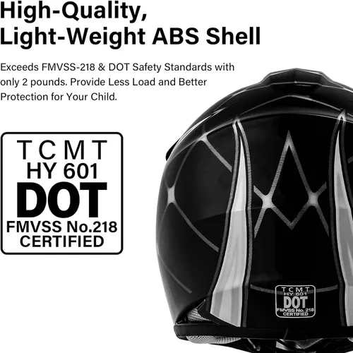 Miniatura 2 de TCMT Casco de motocross para jóvenes, certificado por DOT, casco de motocross ATV de cara completa para niños con gafas, guantes y bolsa para casco