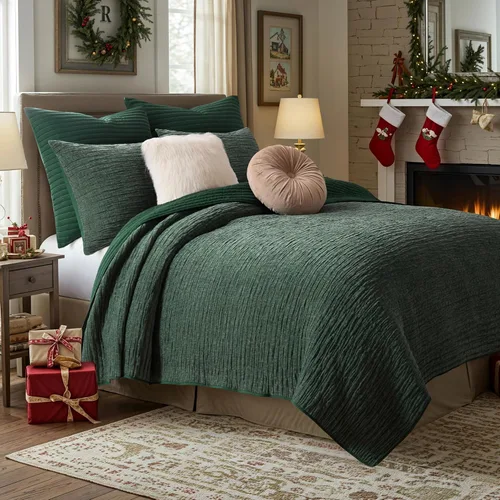 Miniatura 15 de Greenland Home Fashions Juego de edredón de terciopelo finamente cosido, 2 piezas, individual, rojo Riviera