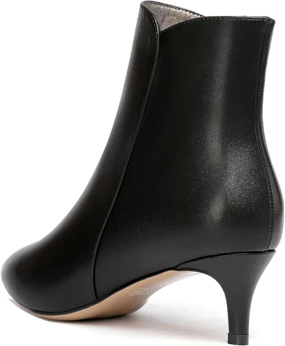 Miniatura 7 de WAYDERNS Botas cortas de cuero con cremallera mate para mujer, tacón bajo y tacón bajo con cremallera de 2 pulgadas