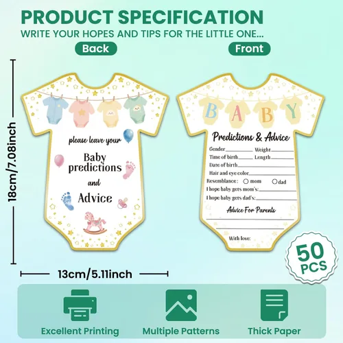 Miniatura 2 de CUTHOLLOW Blue and Bow - 50 tarjetas de predicción para bebés, consejos y deseos para los futuros padres, juegos de baby shower, predicción de bebé