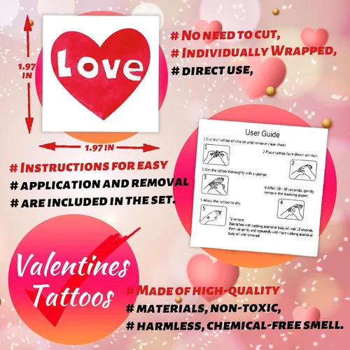 Miniatura 7 de winthrop 240 tatuajes temporales a granel para el día de San Valentín para niños, tatuajes impermeables de seguridad envueltos individualmente