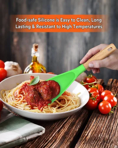 Miniatura 4 de Cuchara de cocina para utensilios de cocina antiadherentes, ideal para cocinar y servir silicona mate resistente sin BPA, cuchara con mango de Verde