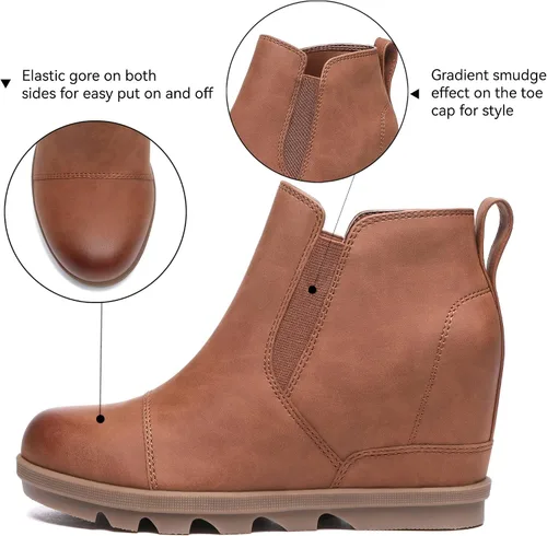 Miniatura 2 de Athlefit Botines de cuña para mujer, cómodos y sin cordones, de cuero, con plataforma