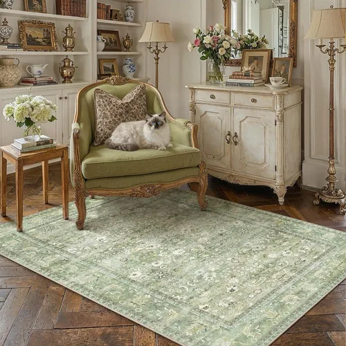 Miniatura 90 de HUGEAR 8x10 Alfombras lavables a máquina color marrón para pasillo, alfombra grande de área interior, alfombra de acento floral, alfombra de pelo