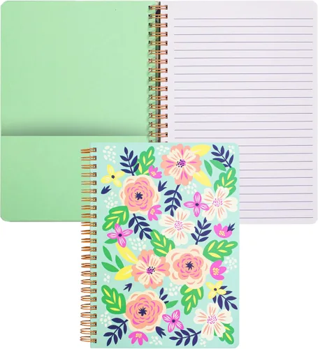 Miniatura 31 de Steel Mill & Co - Cuaderno de espiral mini lindo, 8.25" x 6.25", diario con tapa dura y 160 páginas forradas, diseño floral naranja Anaranjado floral